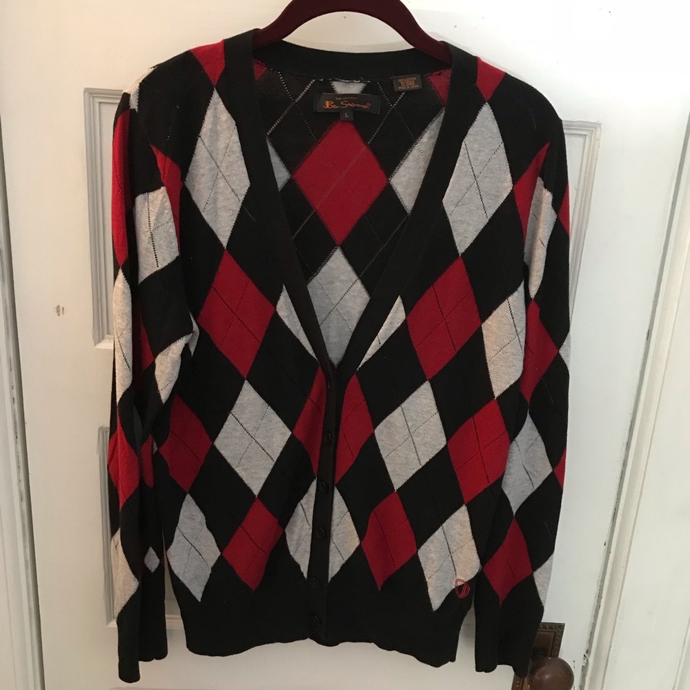 Ben Sherman argyle button-up sweater Large Oi Punk